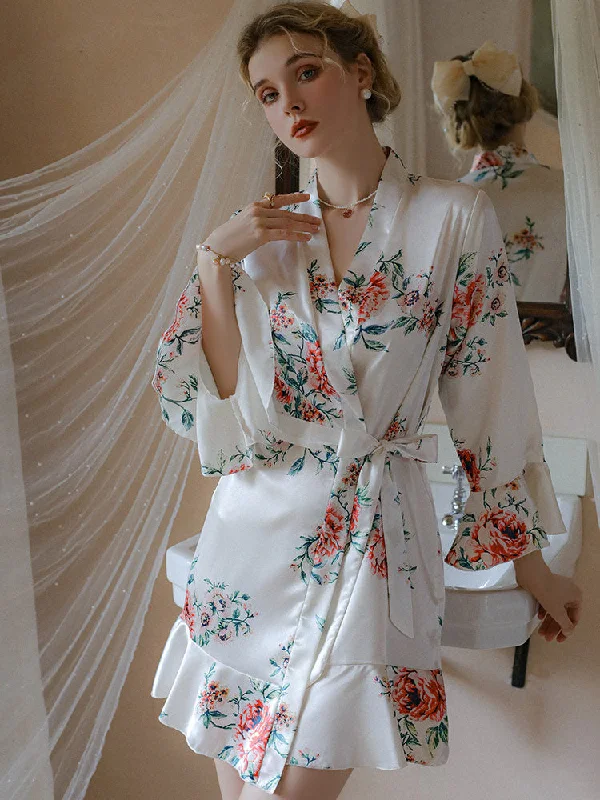 Ice Silk Floral Sexy Sleepwear Robe