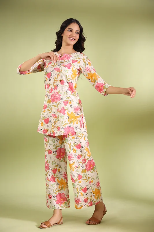 Lush on White Cotton Flex Loungewear Set