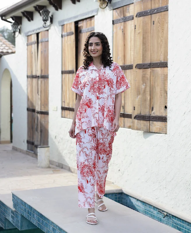 Red Pure Cotton Night Suit Set